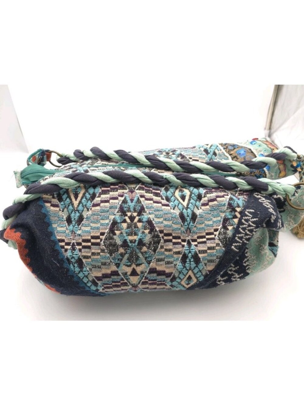 Lovestitch Boho Tapestry Duffel Weekender Bag Tassel Braided Strap Embellished